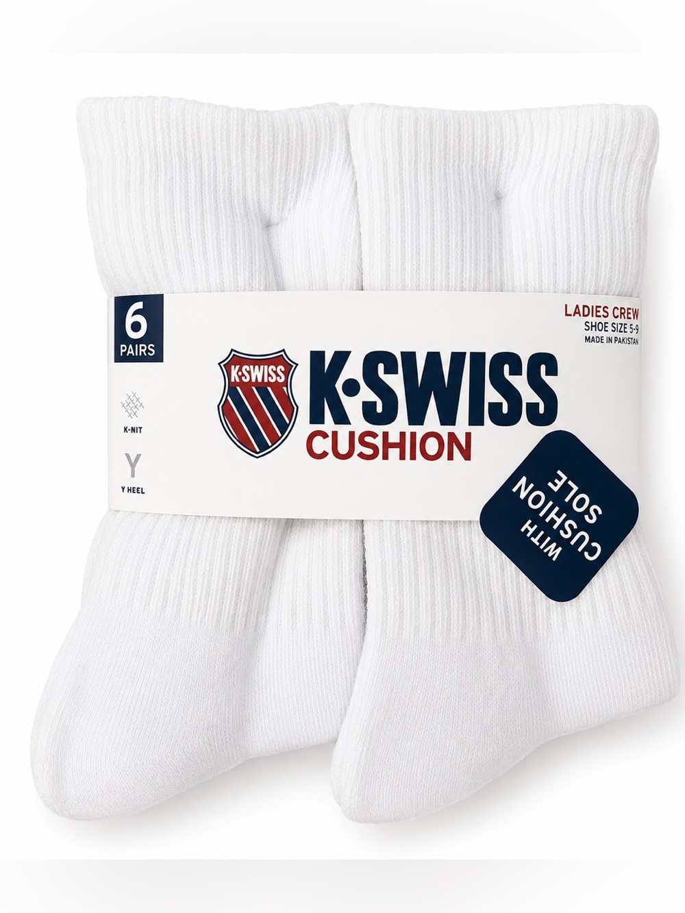 K-Swiss Cushion Ladies Crew Socks White 6-Pairs (shoe 4-10) NWT